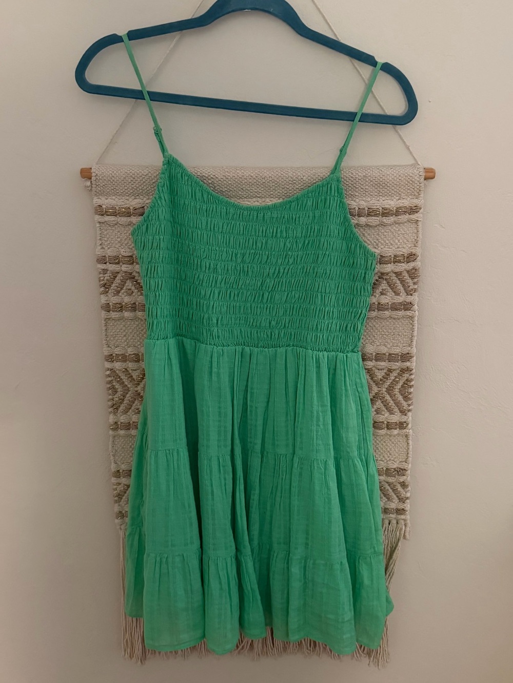 American Eagle Outfitters Green Smocked Tiered Mini Dress